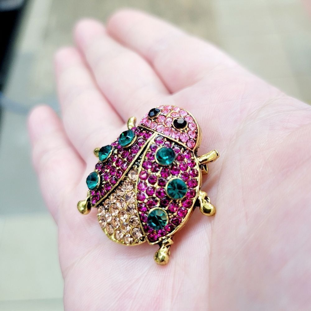 Brand New Rhinestone Lady Bug Pin Brooch - Picture 3 of 5